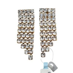Elizabeth Cole Gold Tone Drop Pierced Earrings Clear Crystal